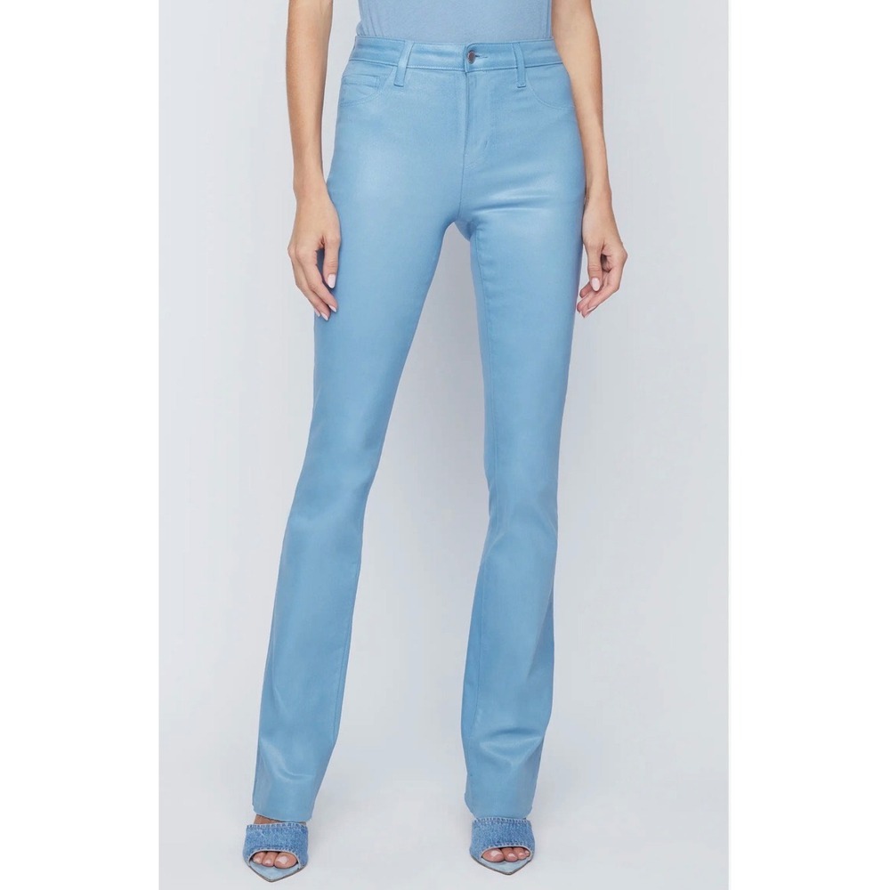 L'AGENCE Ruth High Rise Straight Leg Coated Jeans Blue Mist 27 Made in USA